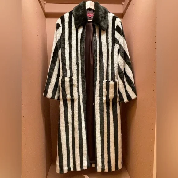 STAUD Faux Fur Striped Coat - Picture 1 of 5